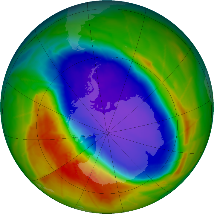 Antarctic ozone map for 04 October 2009